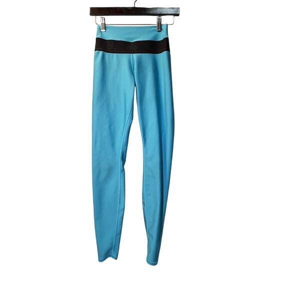 ALO Yoga High Waist Fitness Legging in Blue Splash and Black Logo Band Size S